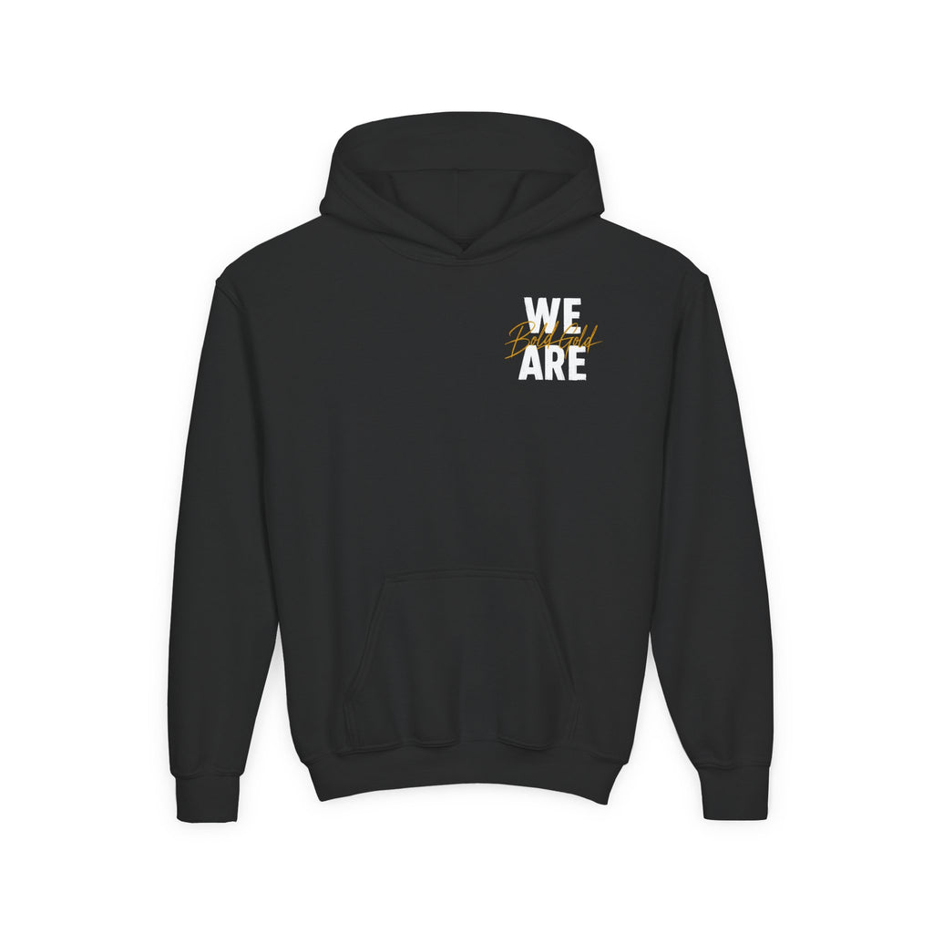 Youth Hoodie — “WE ARE” Bold Gold Script Team Pullover