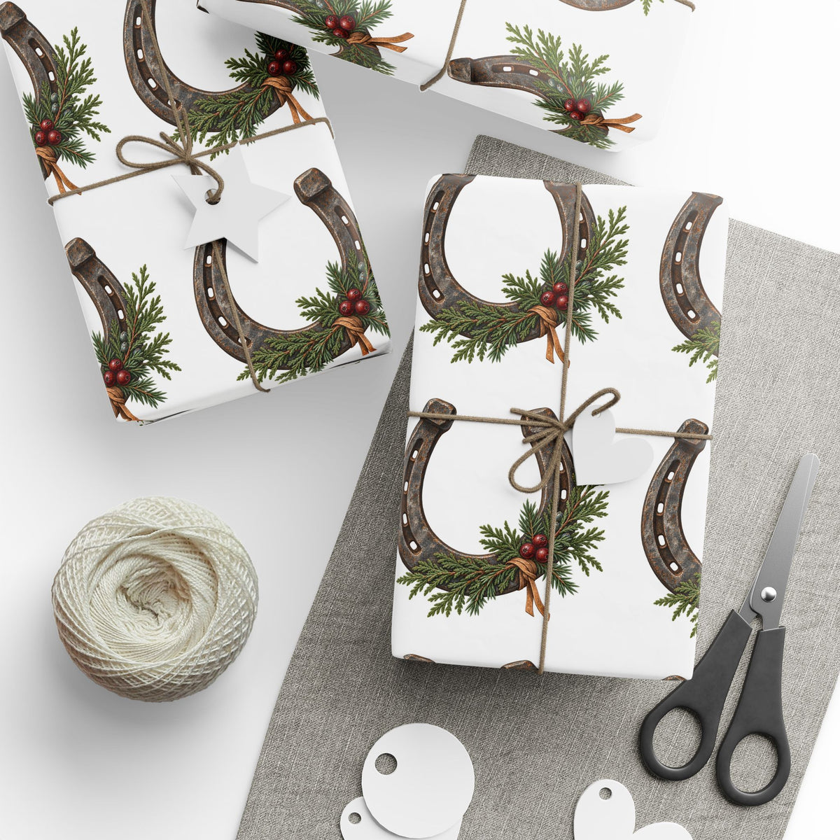 Rustic Horseshoe & Evergreen Wrapping Paper