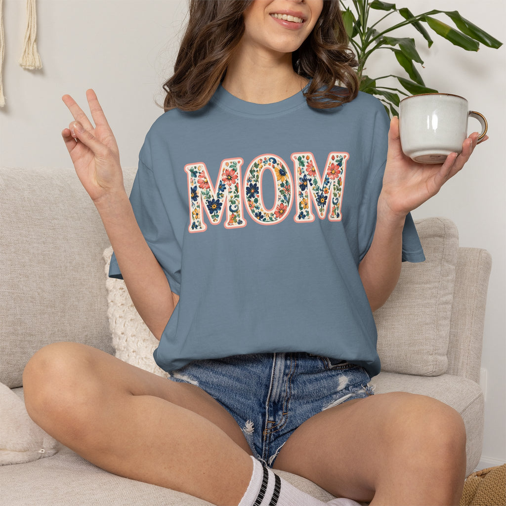 Mom Floral T-Shirt — Vintage Garment-Dyed Mother's Day Tee