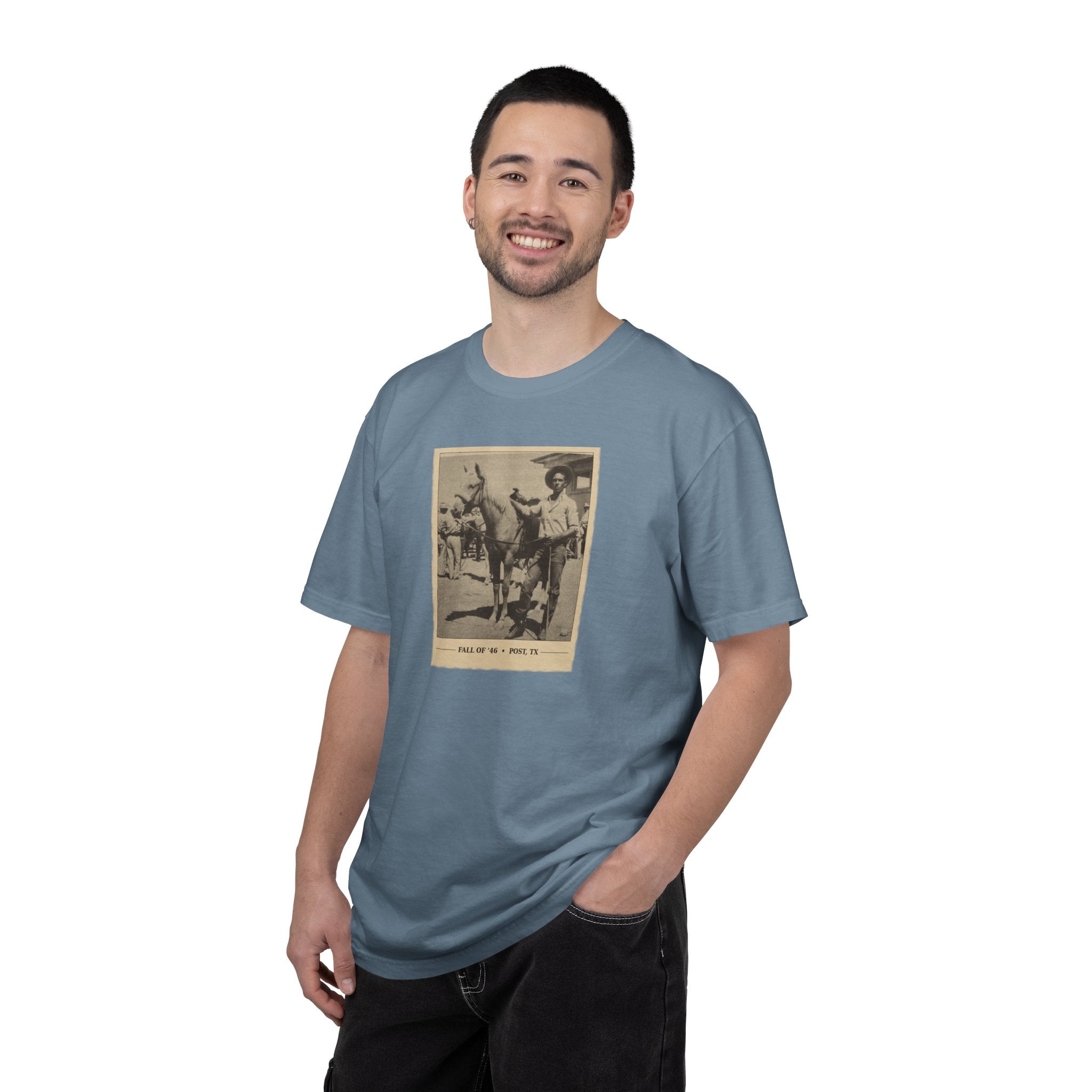 Vintage Cowboy Photo T-Shirt — 'Tales of the West' Garment-Dyed Tee