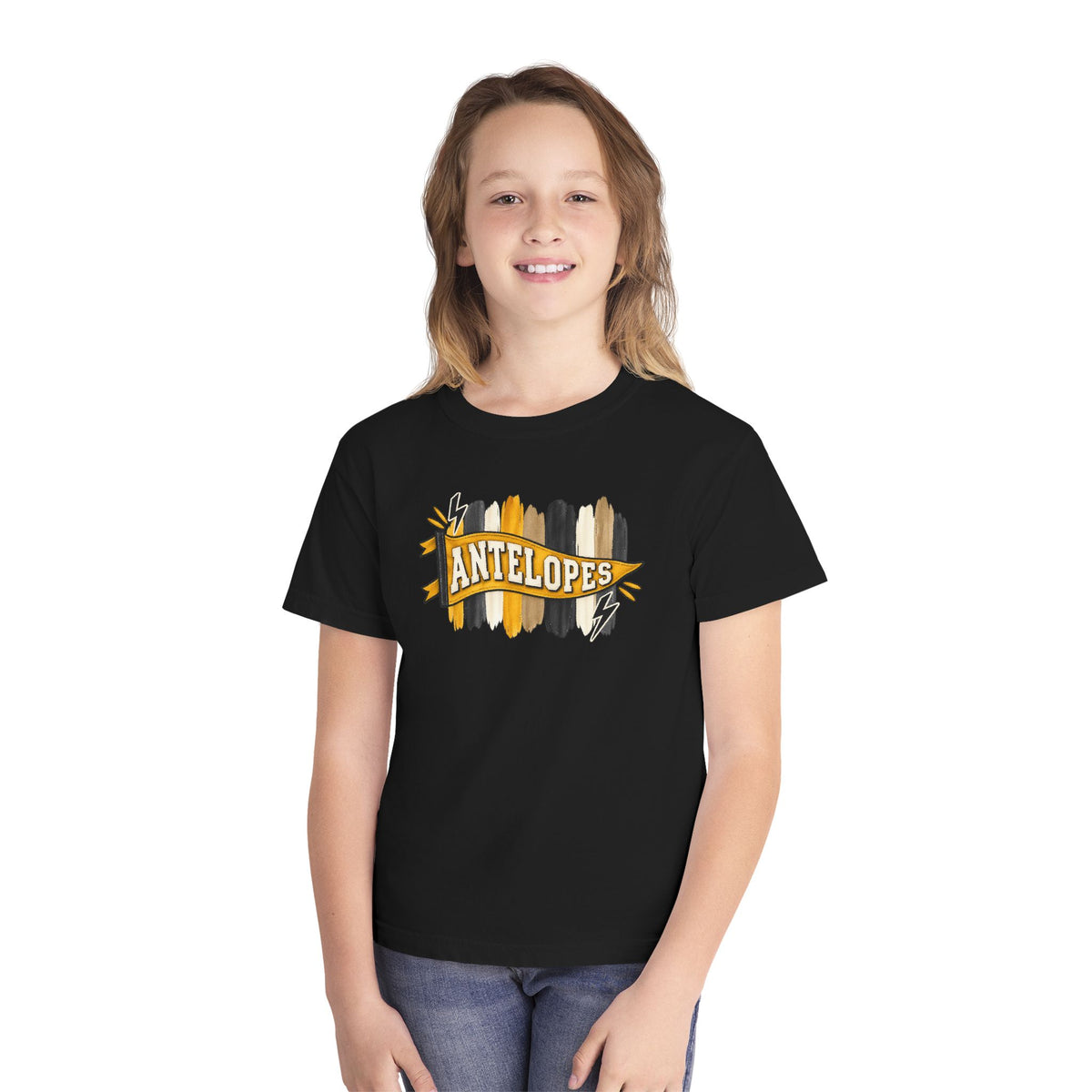 Antelopes Youth Tee — School Spirit Brushstroke Design