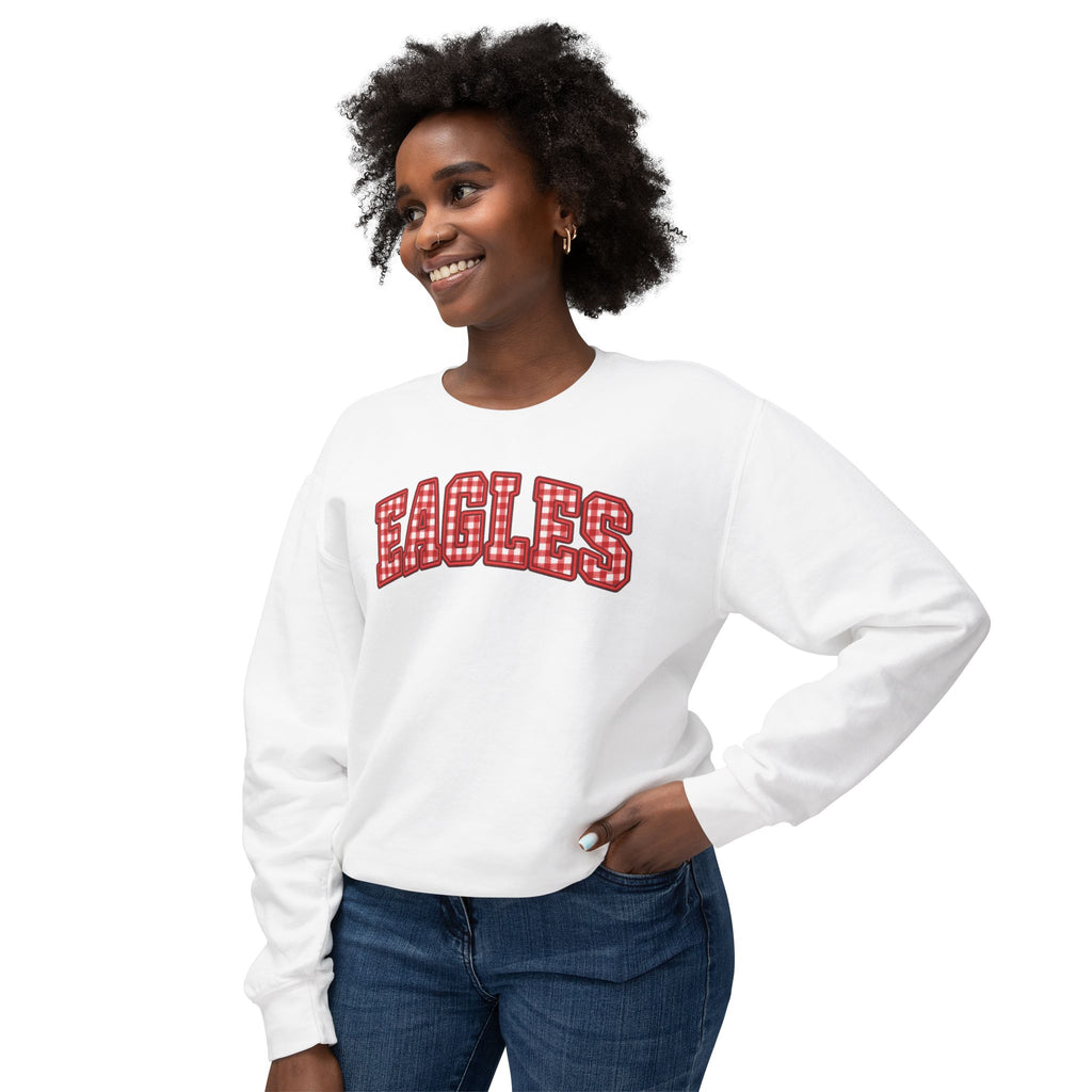Eagles Plaid Arch Crewneck Sweatshirt — Vintage Red Check Team Pullover