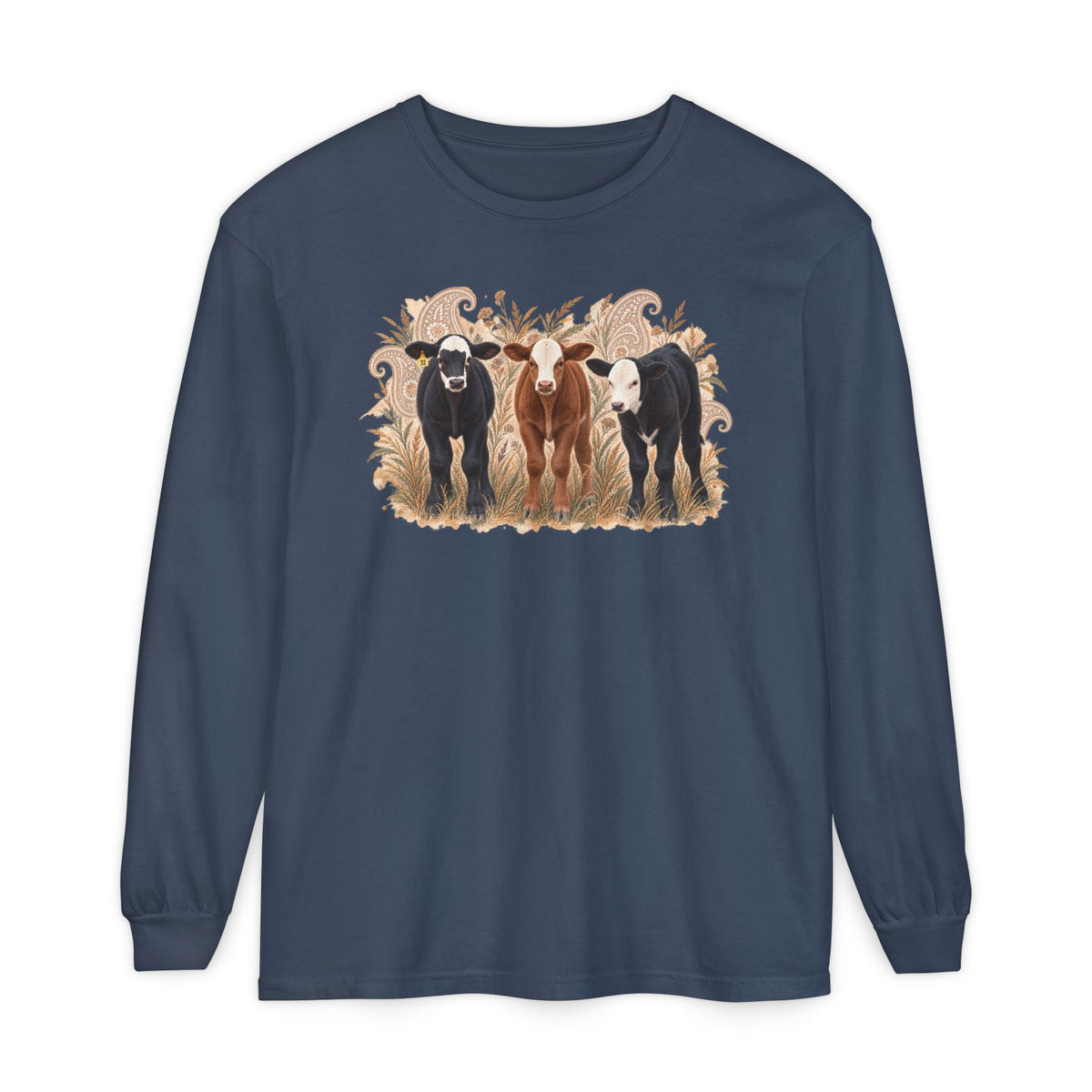 Cow Trio Long Sleeve Shirt — Rustic Farm Animal Tee for Ranch Lovers