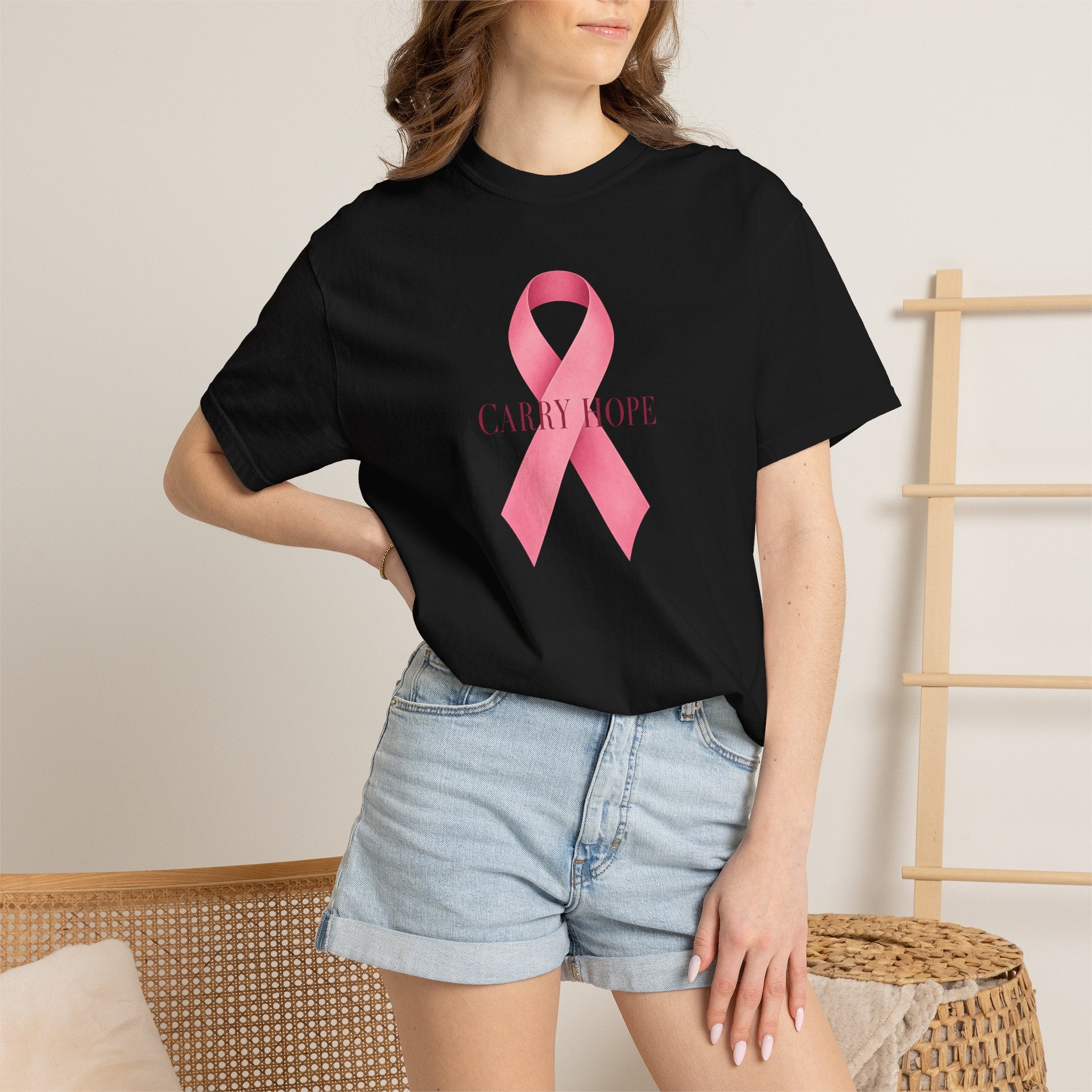 Breast Cancer Awareness T-Shirt — Pink Ribbon "Carry Hope"
