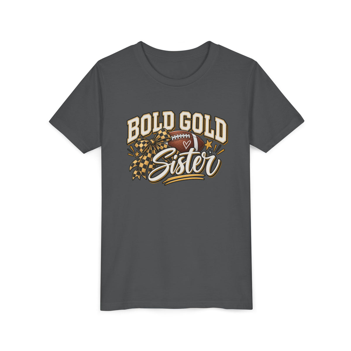 Bold Gold Sister Youth Tee — Football Cheer Squad Shirt