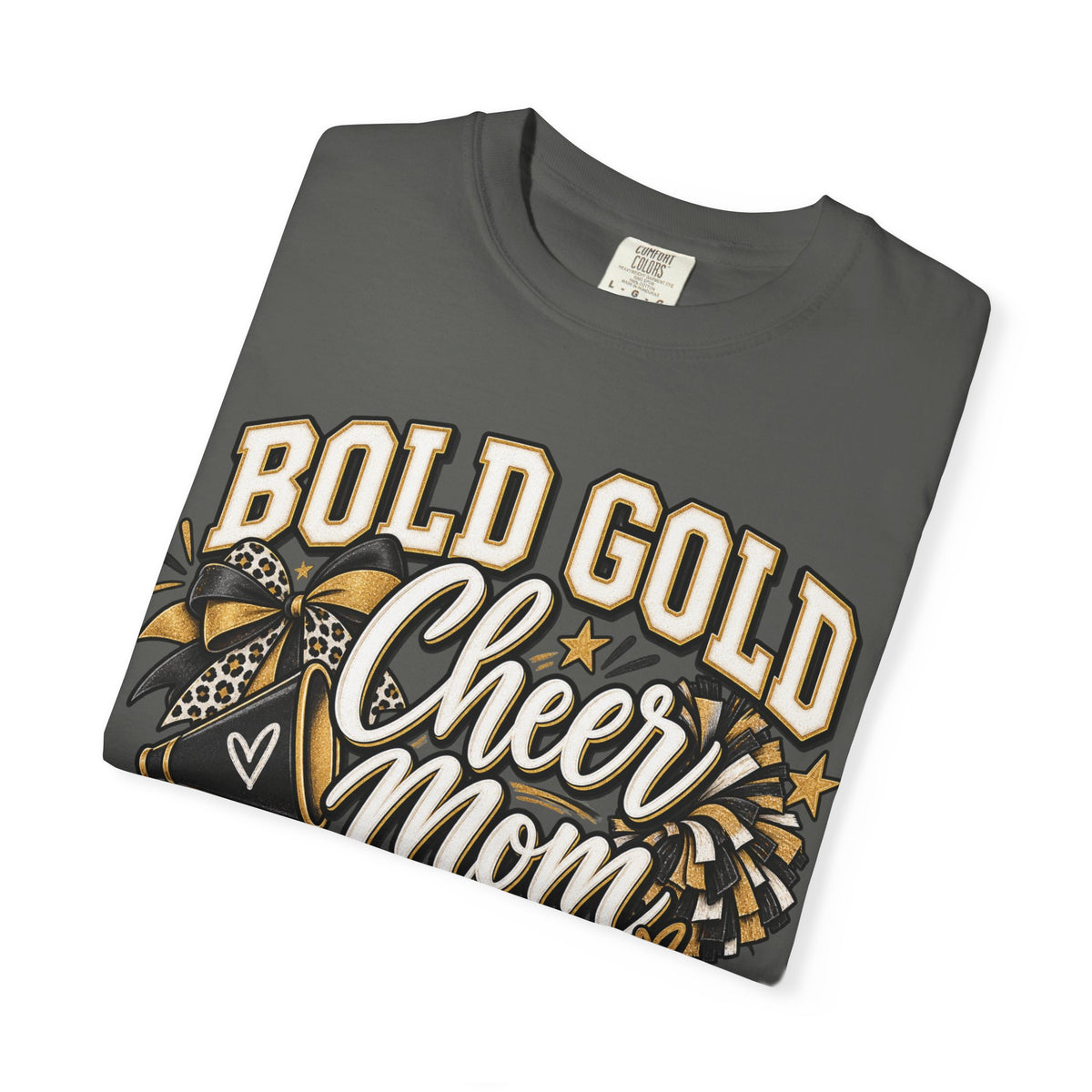 Bold Gold Cheer Mom T-Shirt – Pom Pom Cheerleader Mom Tee