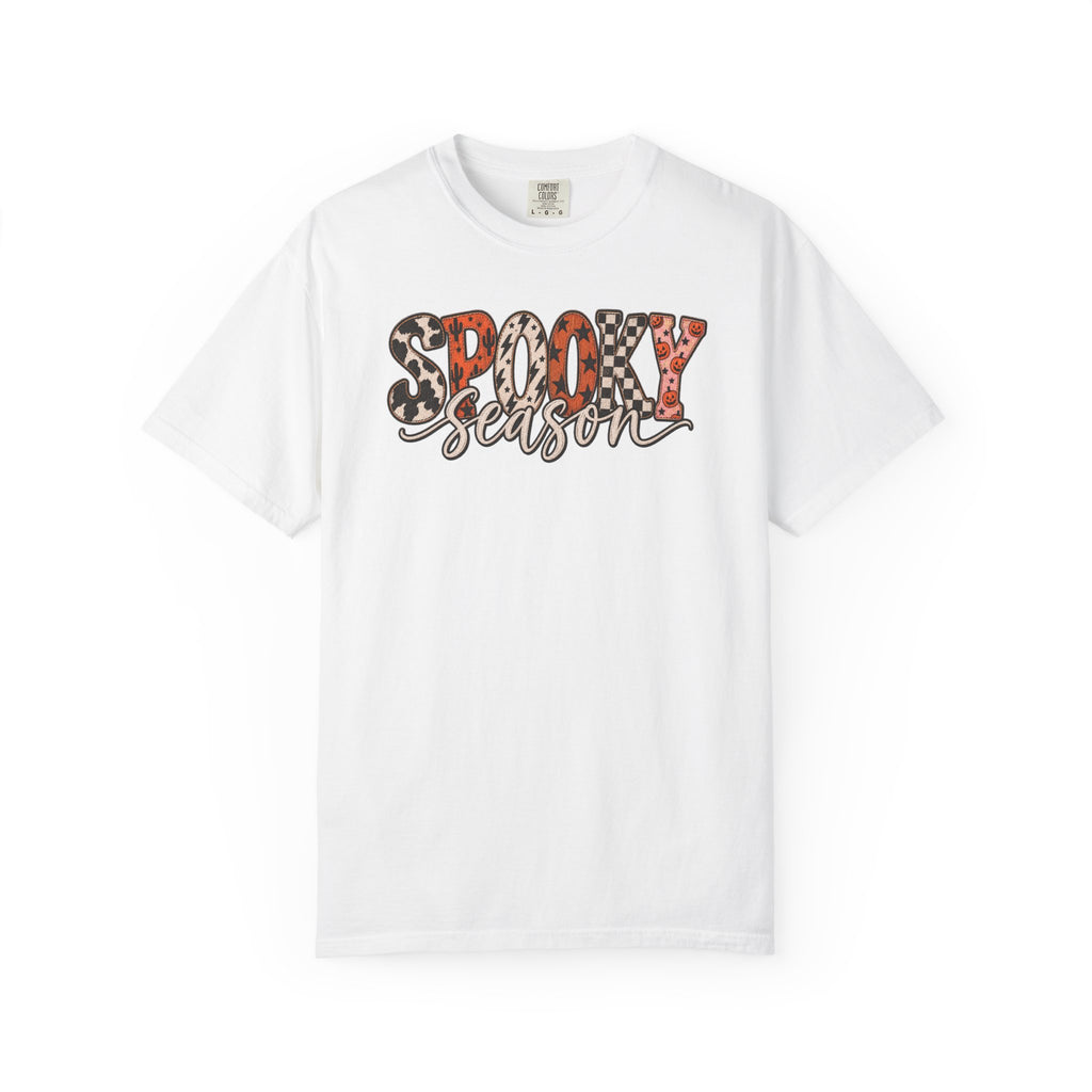 Spooky Season T-Shirt — Halloween Graphic Tee with Leopard & Pumpkin Print