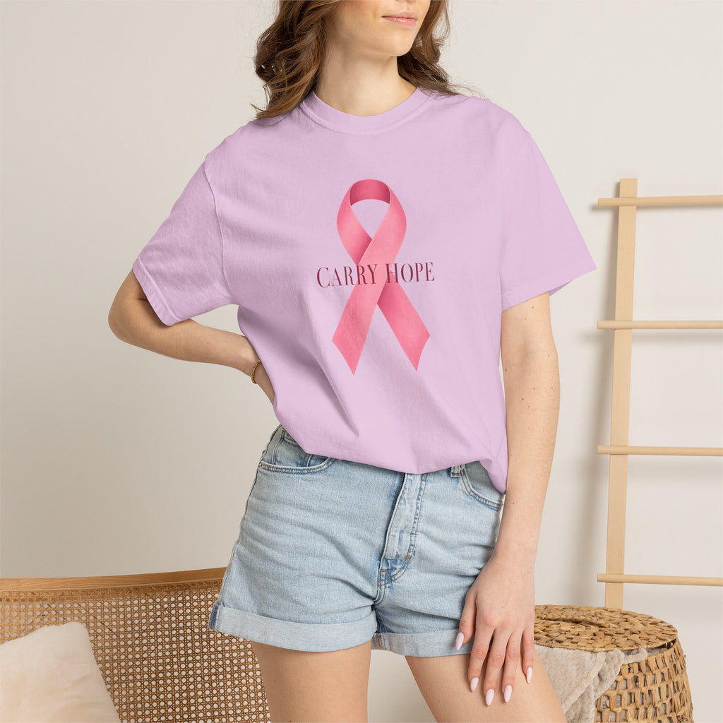Breast Cancer Awareness T-Shirt — Pink Ribbon "Carry Hope"