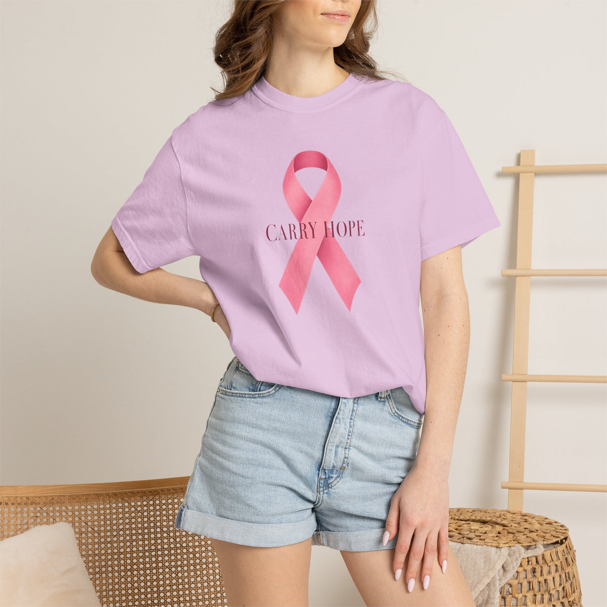 Breast Cancer Awareness T-Shirt — Pink Ribbon "Carry Hope"