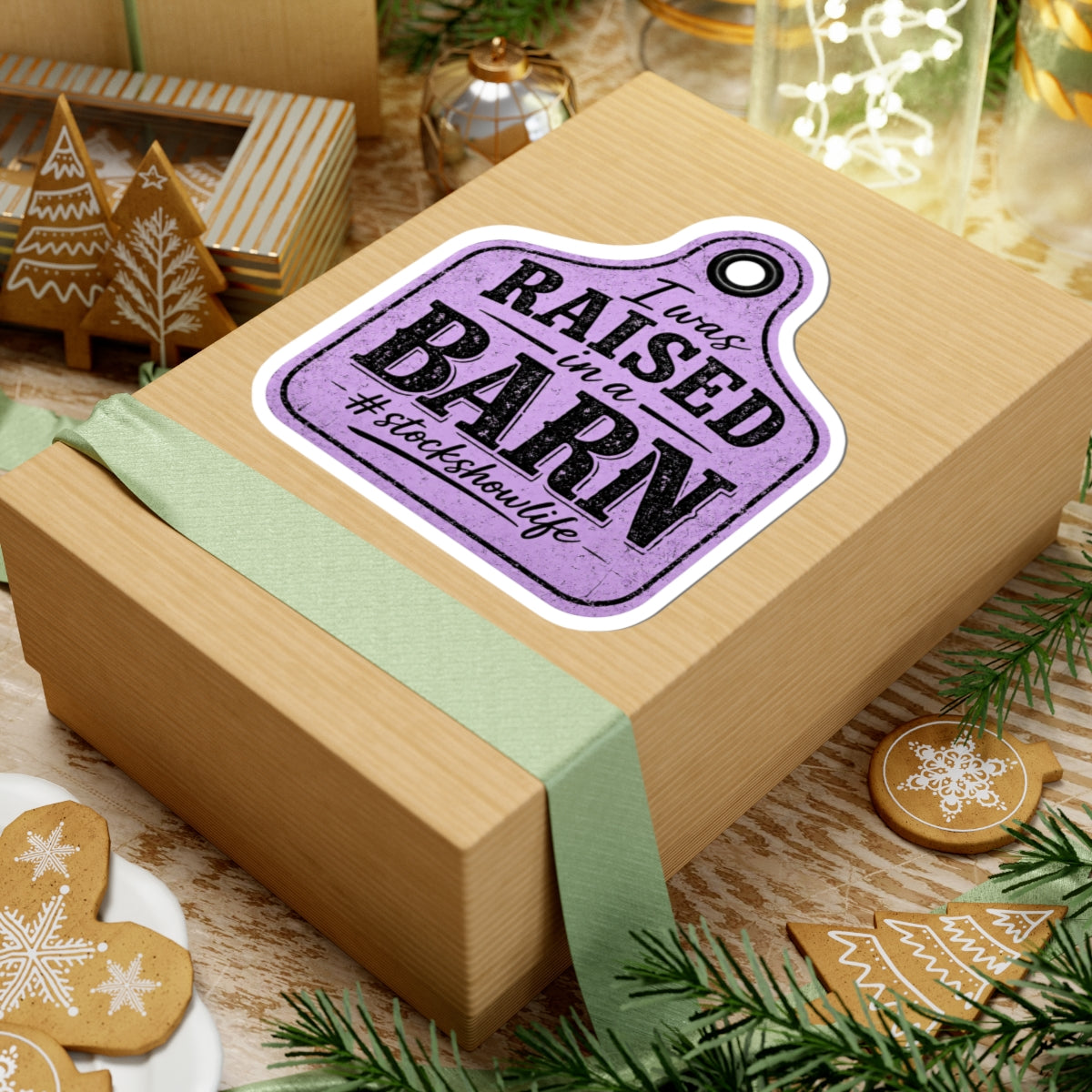 Raised in a Barn Kiss-Cut Sticker — #stockshowlife Ear Tag Design