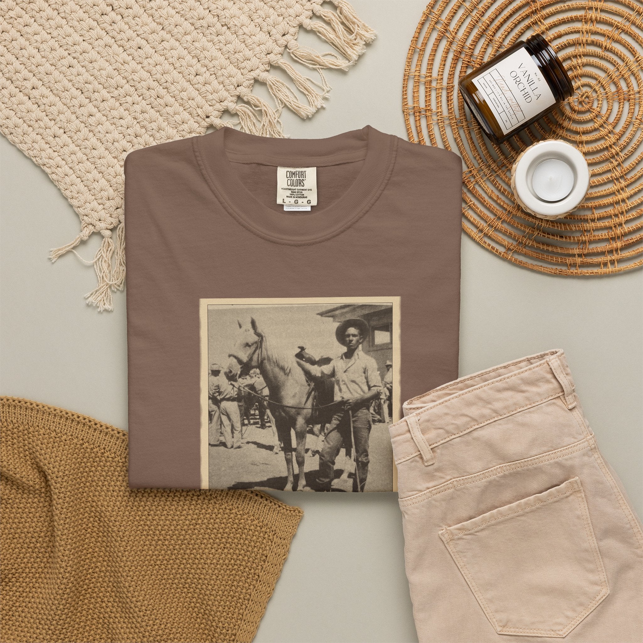 Vintage Cowboy Photo T-Shirt — 'Tales of the West' Garment-Dyed Tee