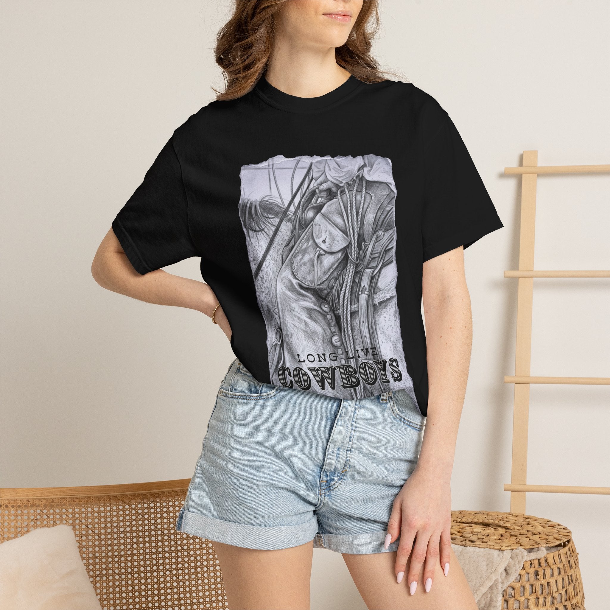 Long Live Cowboys Graphic Tee | Original Western Photography Sketch Shirt | Unisex Garment-Dyed T-Shirt