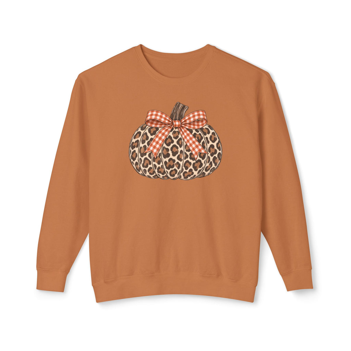 Leopard Pumpkin Crewneck Sweatshirt - Fall Plaid Bow Autumn Pullover