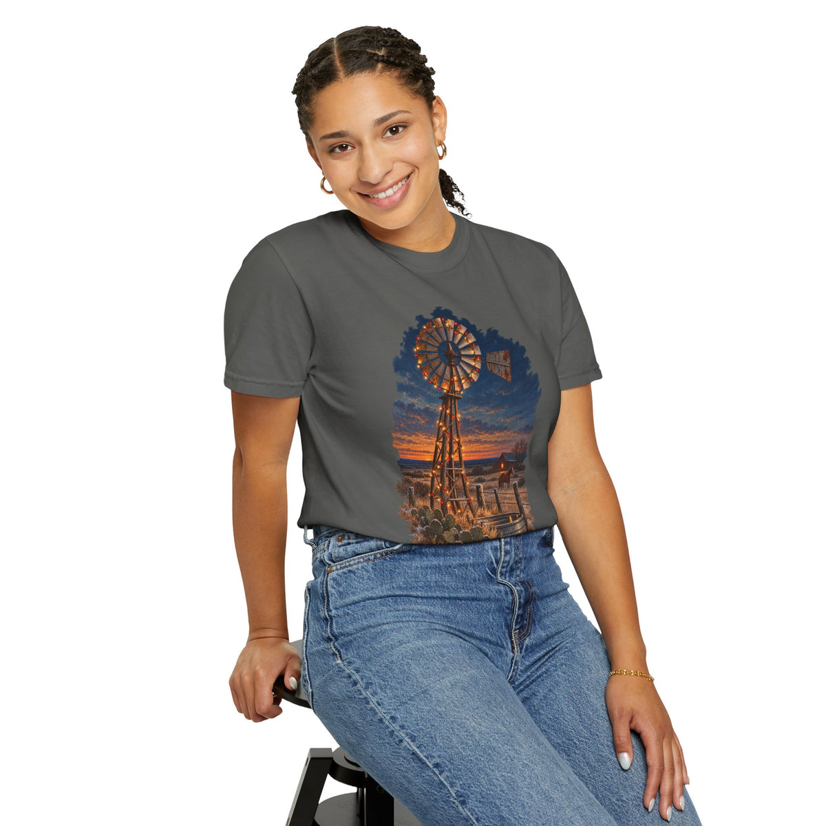 Vintage Windmill Christmas Sunset T-Shirt