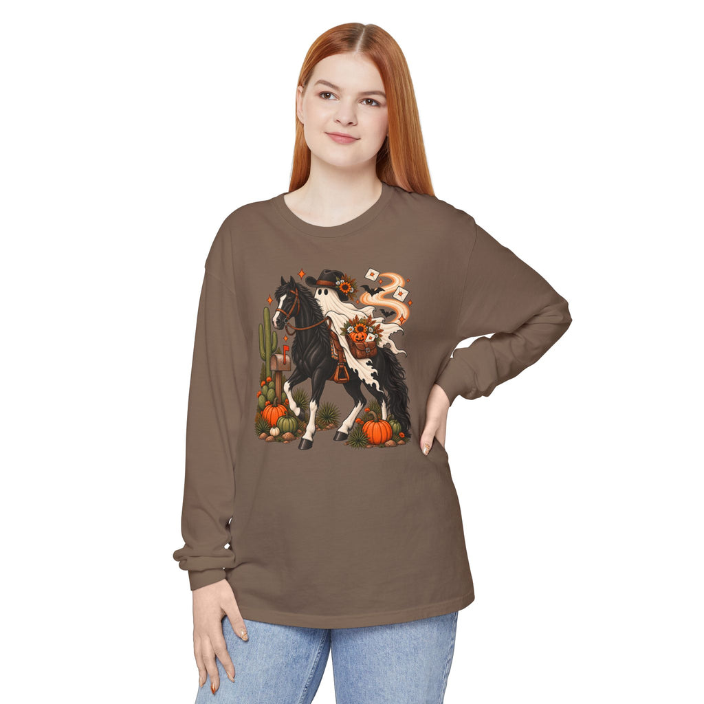 Halloween Cowboy Ghost Horse Long Sleeve Tee