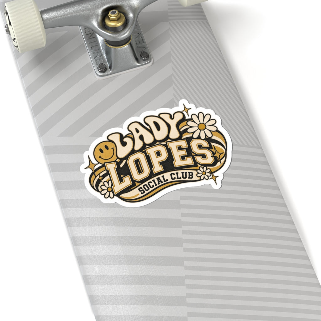Lady Lopes Social Club Kiss-Cut Sticker — Retro Daisy Smile Laptop Decal