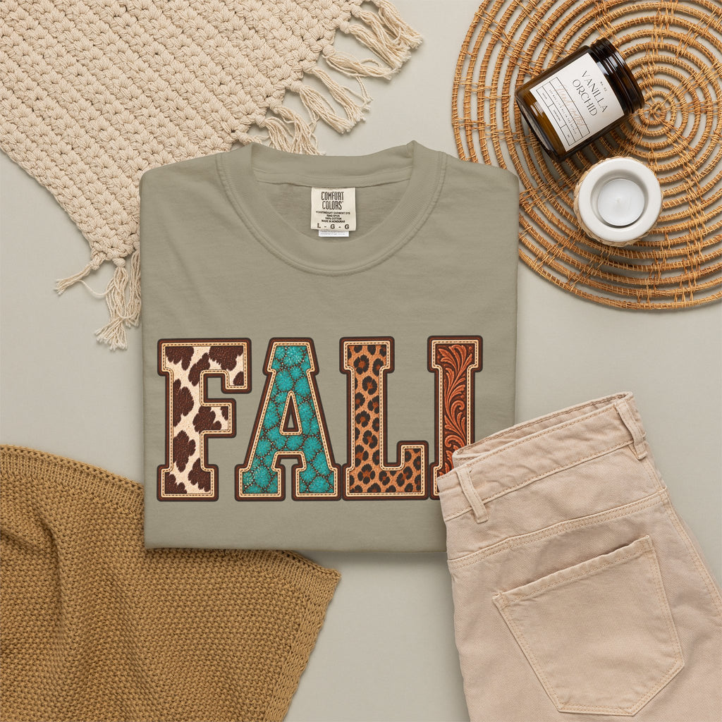 Fall Graphic T-Shirt —  Western Retro Patchwork Lettering