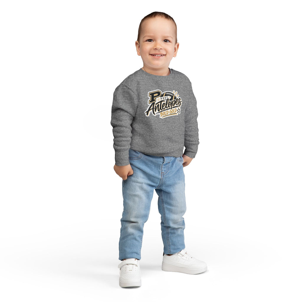 Toddler Sweatshirt — Post Antelopes Bold Gold Football Logo Kids Crewneck