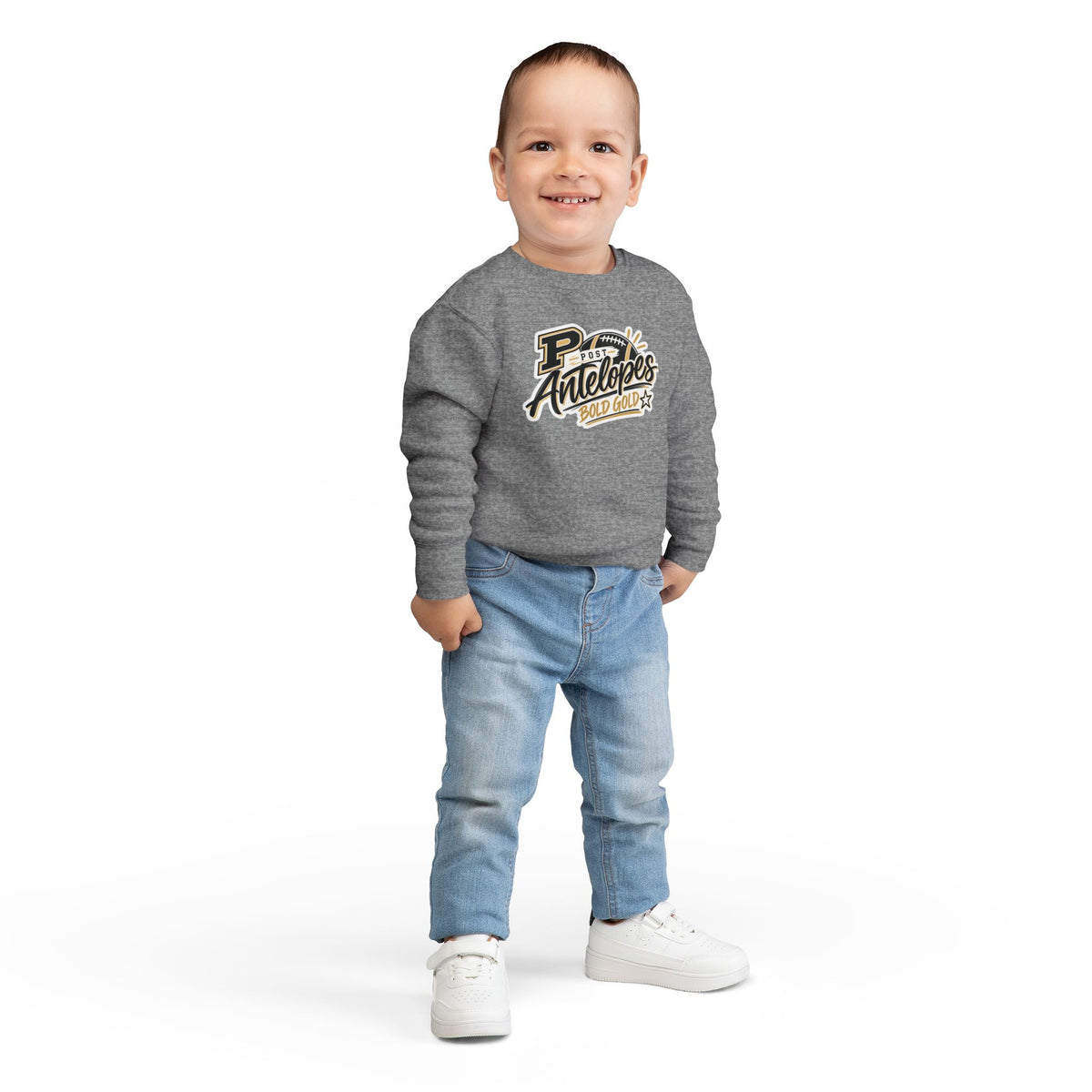 Toddler Sweatshirt — Post Antelopes Bold Gold Football Logo Kids Crewneck