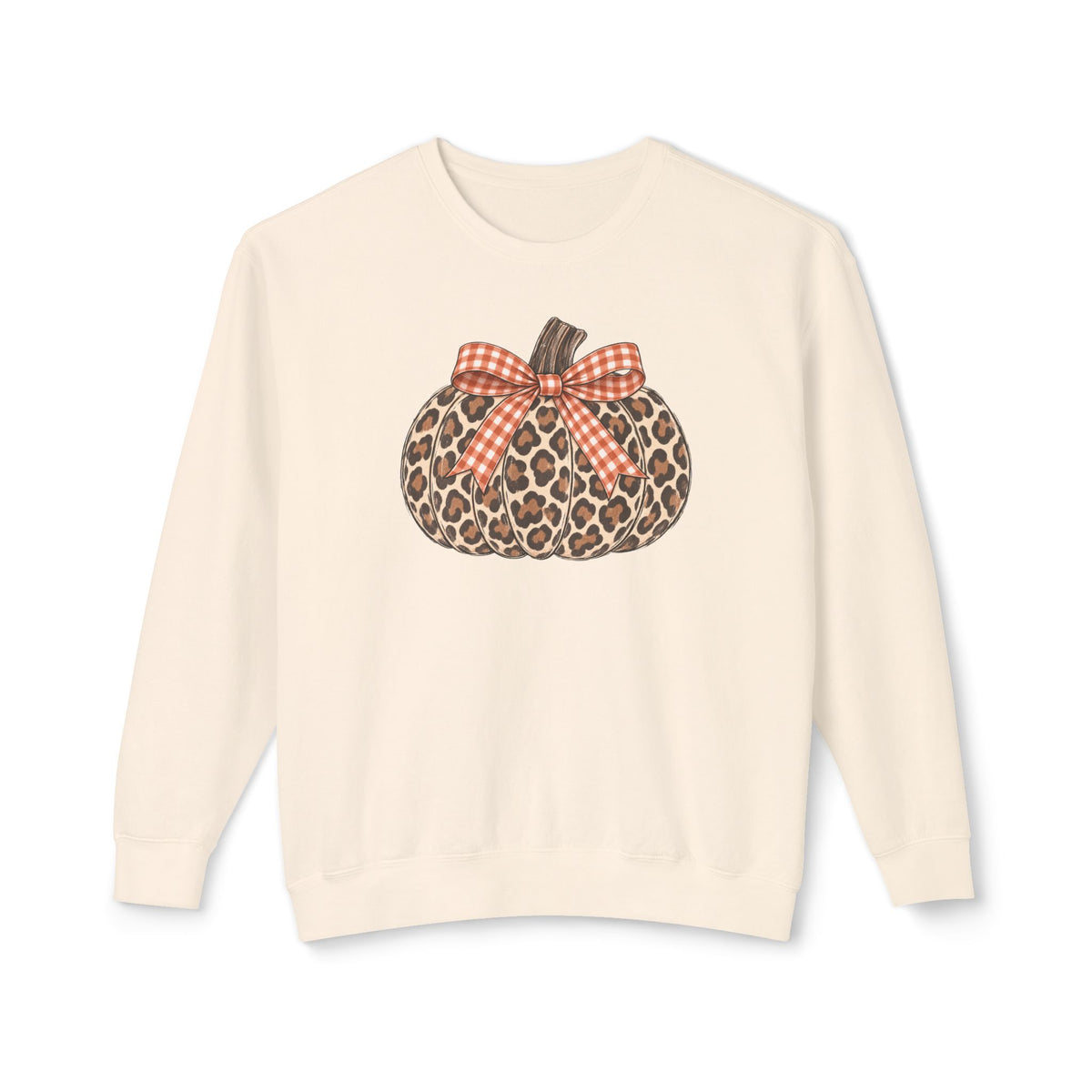Leopard Pumpkin Crewneck Sweatshirt - Fall Plaid Bow Autumn Pullover
