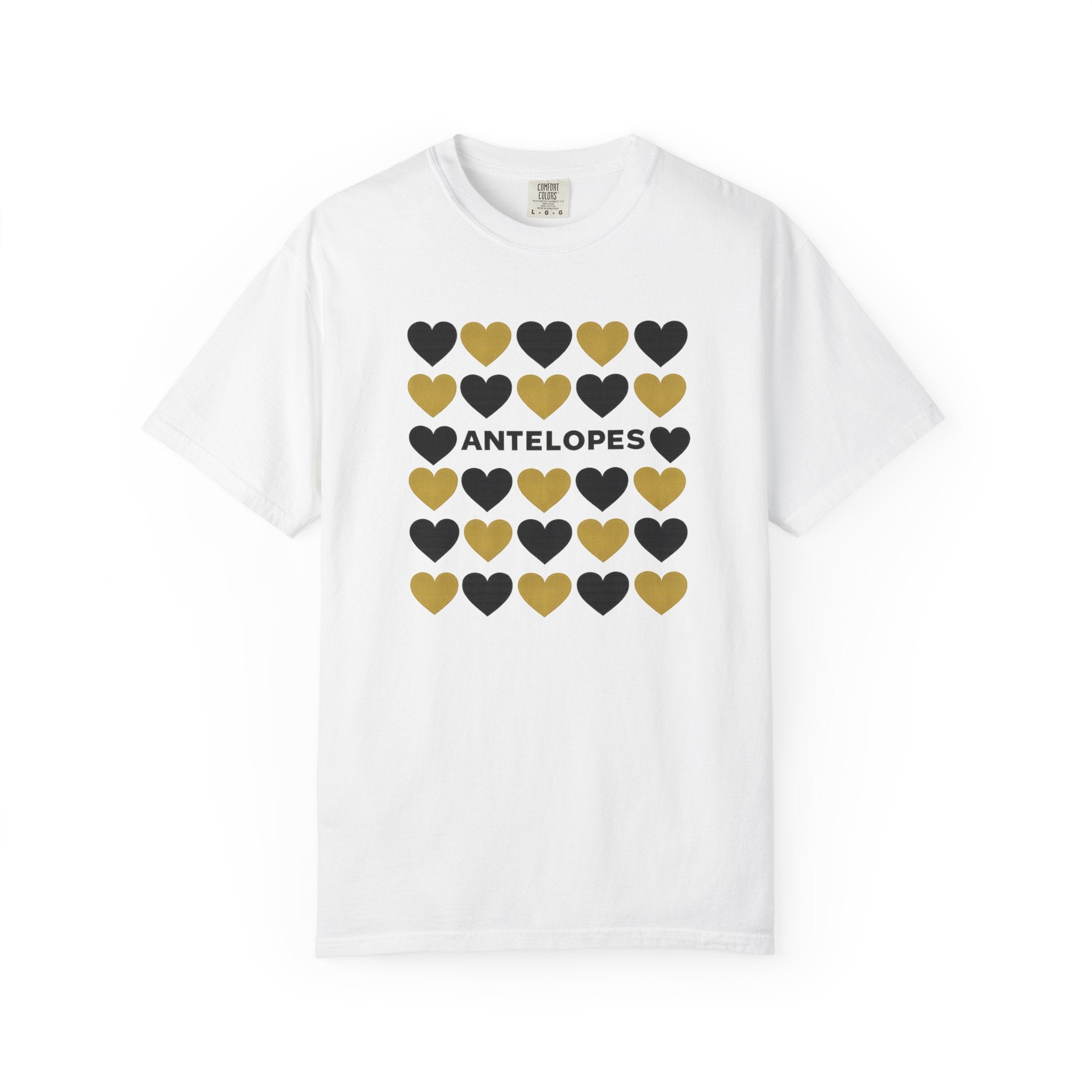 Antelopes Heart Grid T-Shirt — Gold & Black Graphic Tee