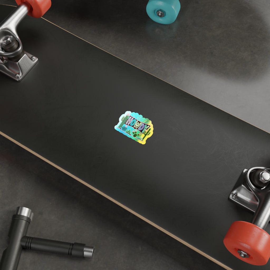 Holographic "Howdy" Die-Cut Sticker — Neon Cactus Hologram