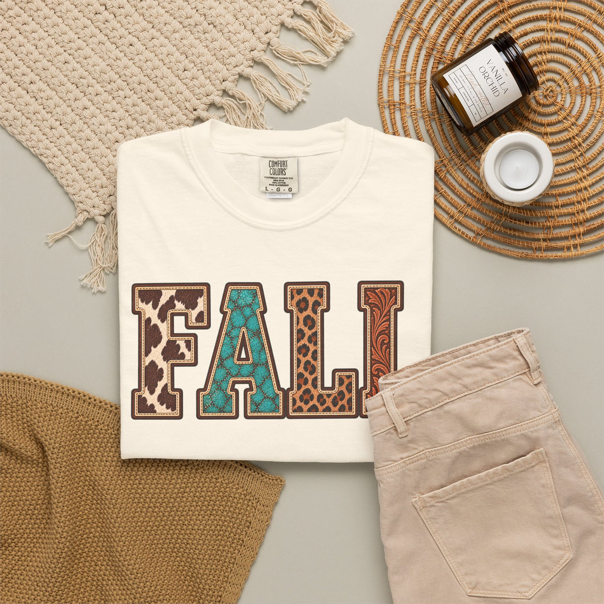 Fall Graphic T-Shirt —  Western Retro Patchwork Lettering