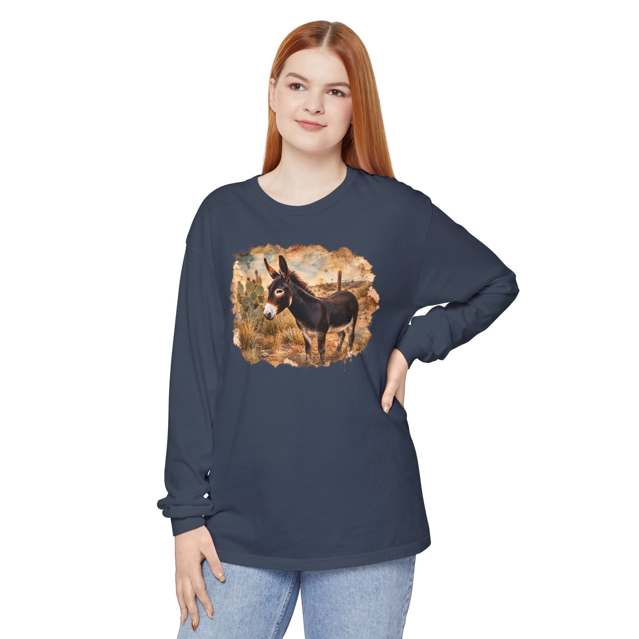 Donkey in Desert Scene Long Sleeve Tee