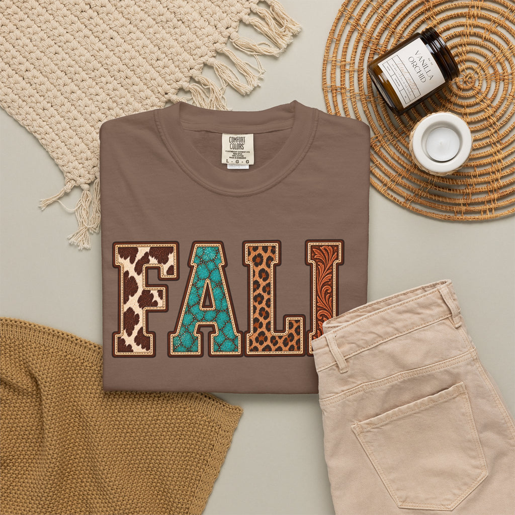 Fall Graphic T-Shirt —  Western Retro Patchwork Lettering