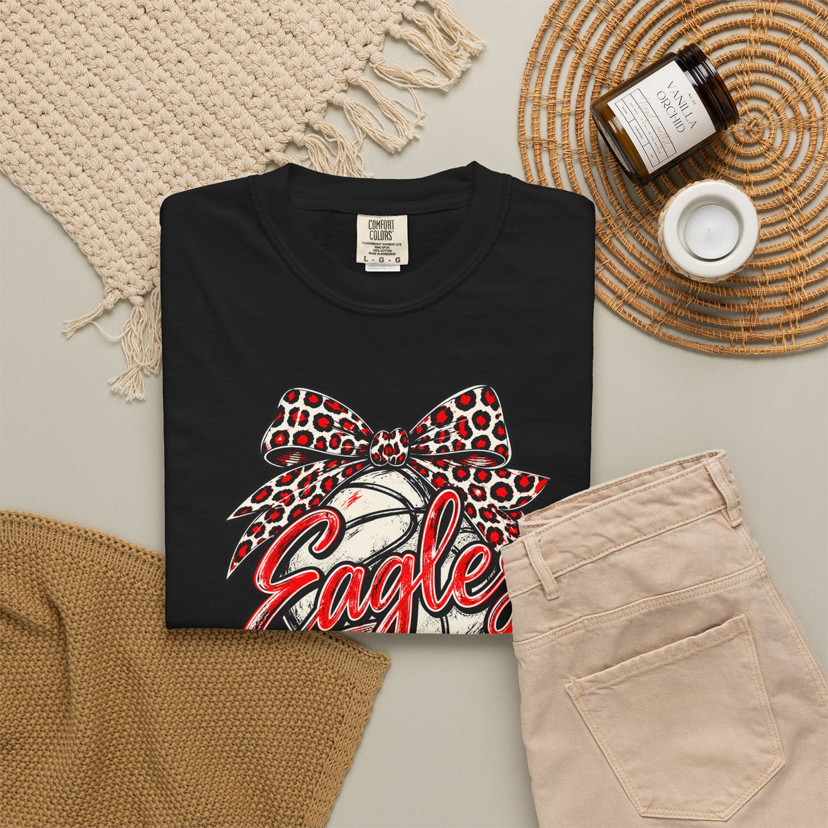 Eagles Volleyball T-Shirt with Leopard Bow Graphic