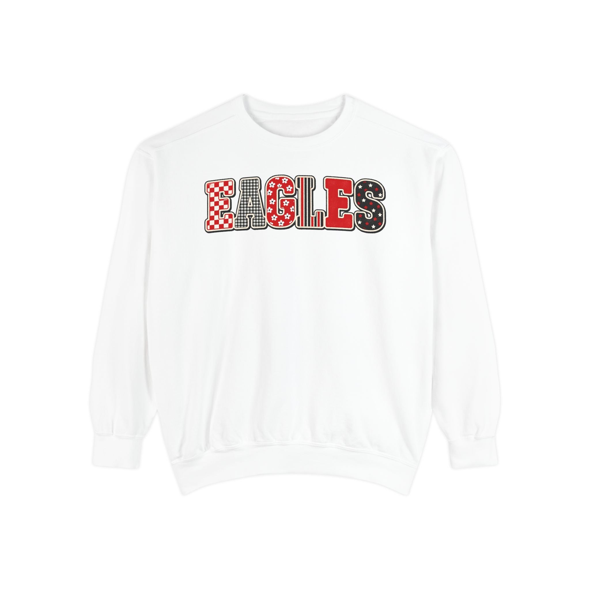 Eagles Graphic Sweatshirt - Red & Black Patterned Team Crewneck