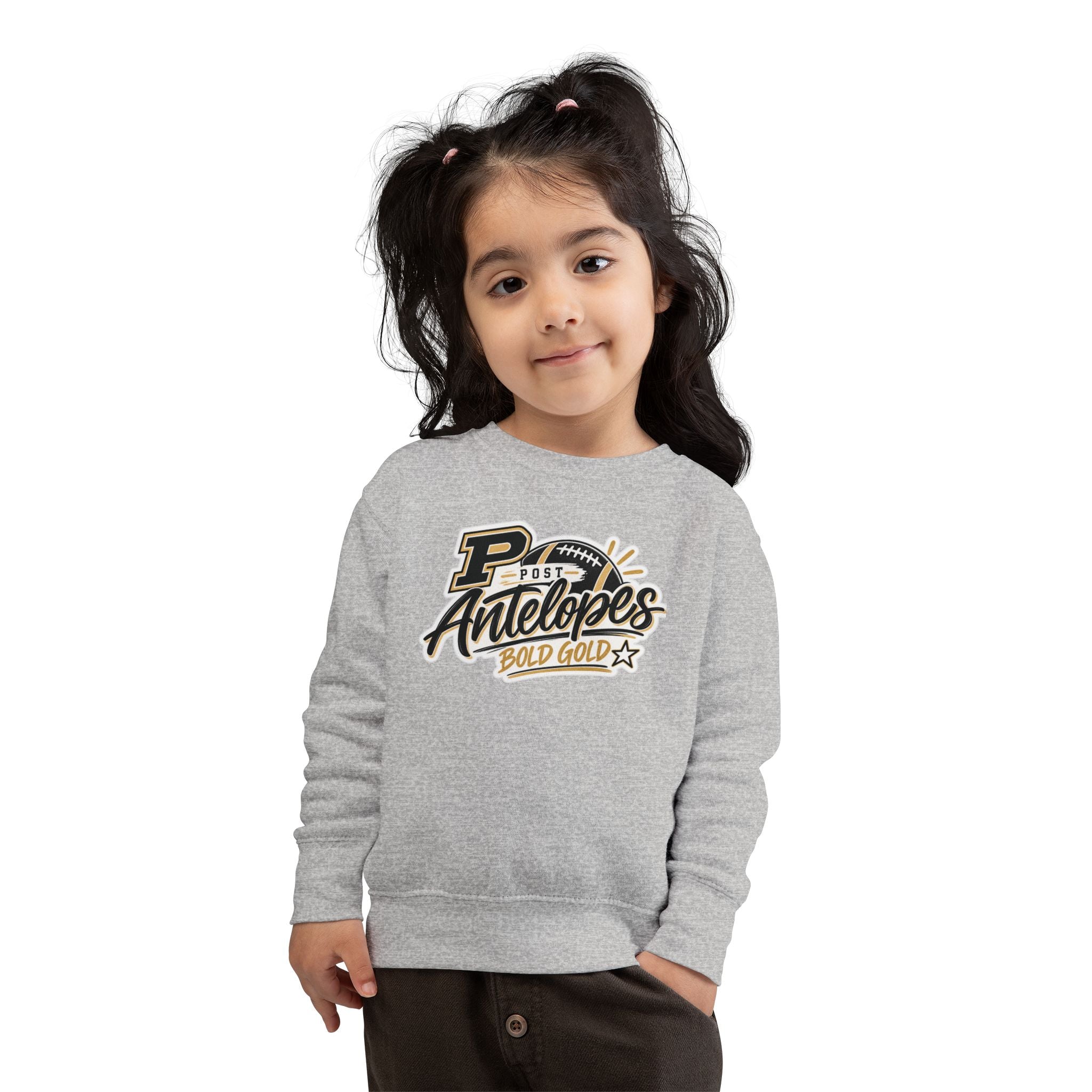 Toddler Sweatshirt — Post Antelopes Bold Gold Football Logo Kids Crewneck