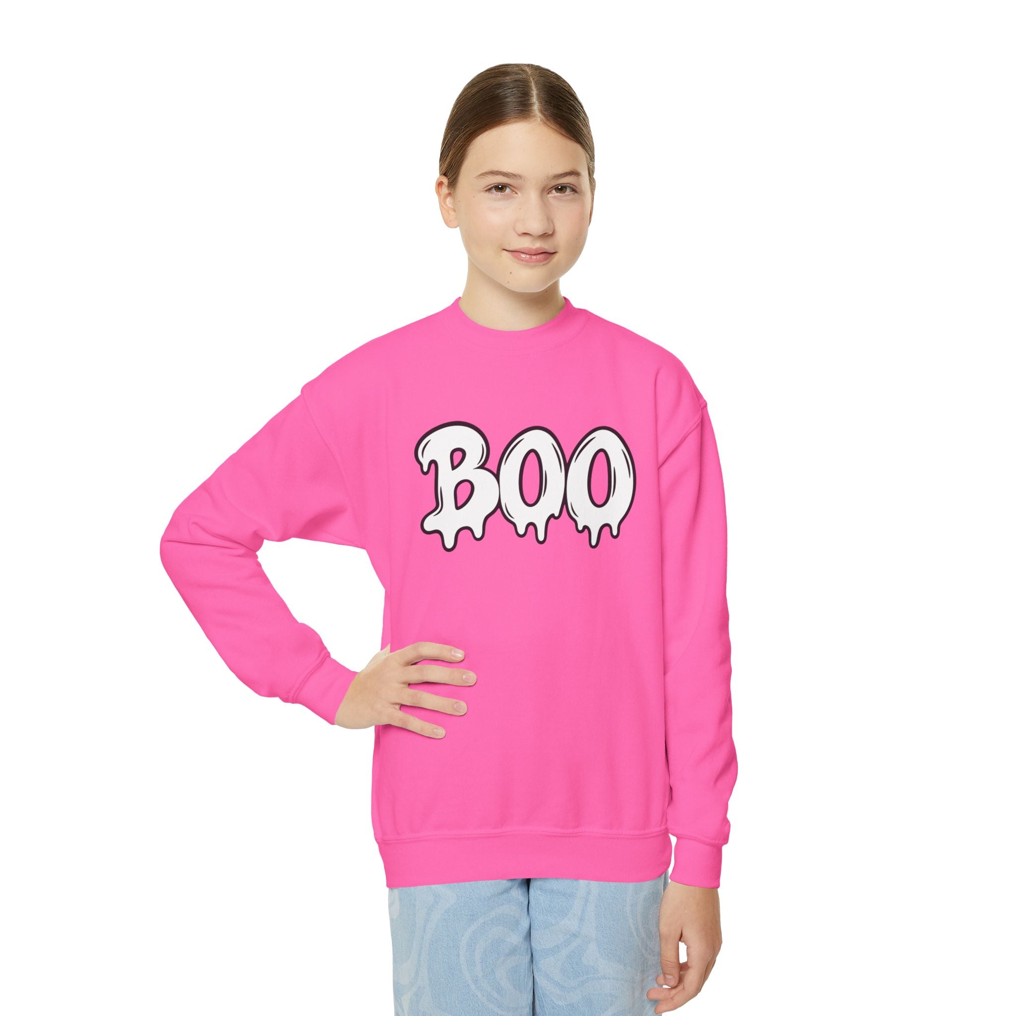 Youth Sweatshirt - 'BOO' Halloween Crewneck (Spooky Drip Font)