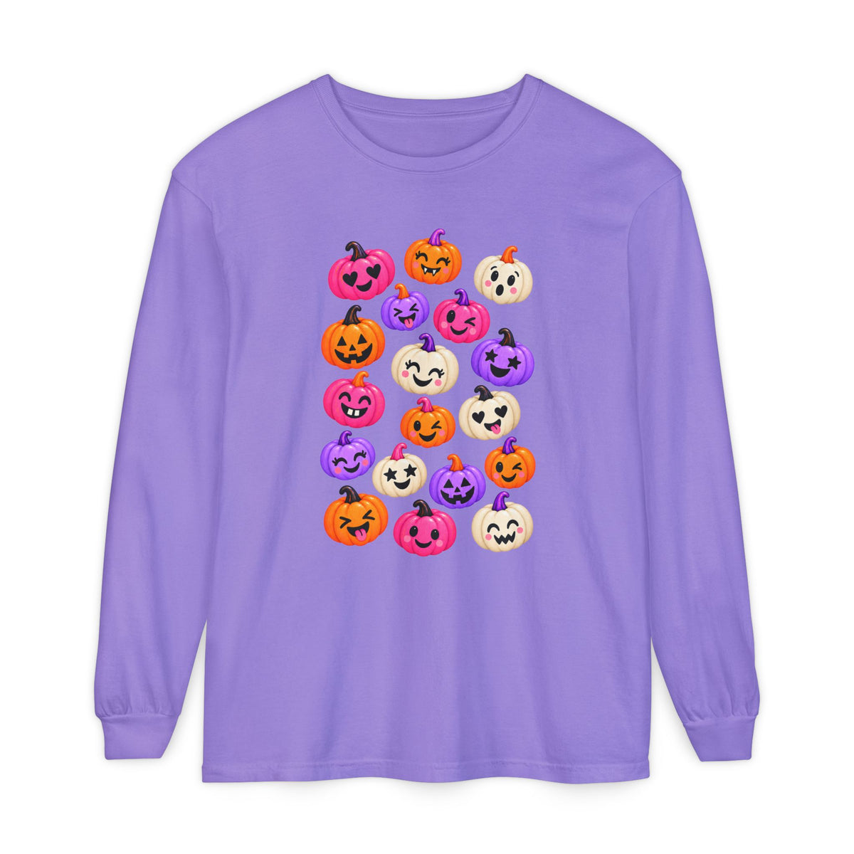 Cute Colorful Jack-o'-Lanterns Long Sleeve Tee — Halloween Pumpkin Shirt
