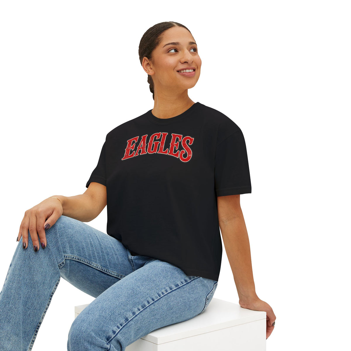 Eagles Graphic Boxy Tee — Women's Cropped Crewneck Shirt