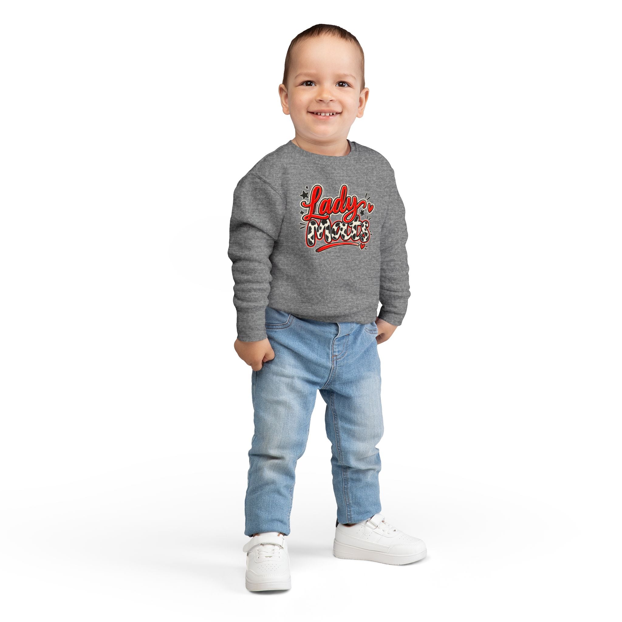 Toddler Sweatshirt — "Lady Mess" Leopard Heart Graphic Crewneck