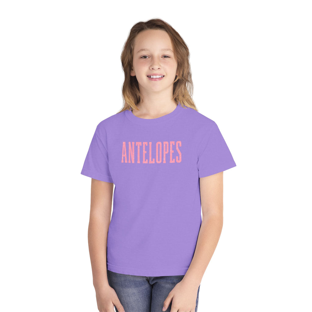 Youth Tee – 'Antelopes' Pink Lettering Charcoal Kids Shirt