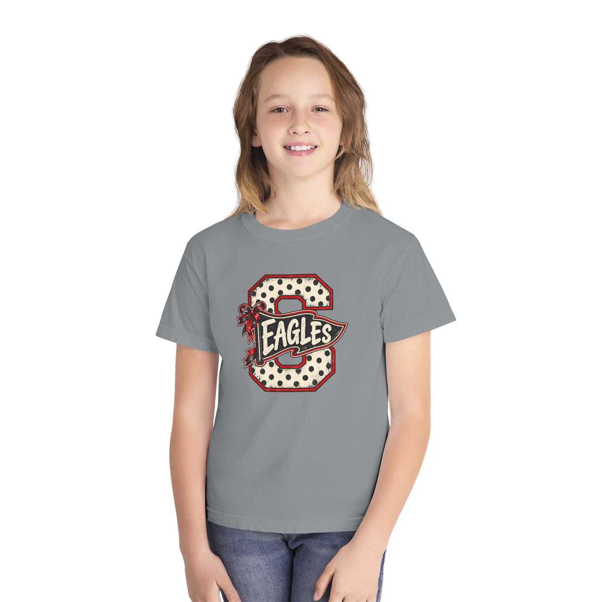 Youth T-Shirt - 'Eagles' Vintage Letter S Graphic School Spirit Tee