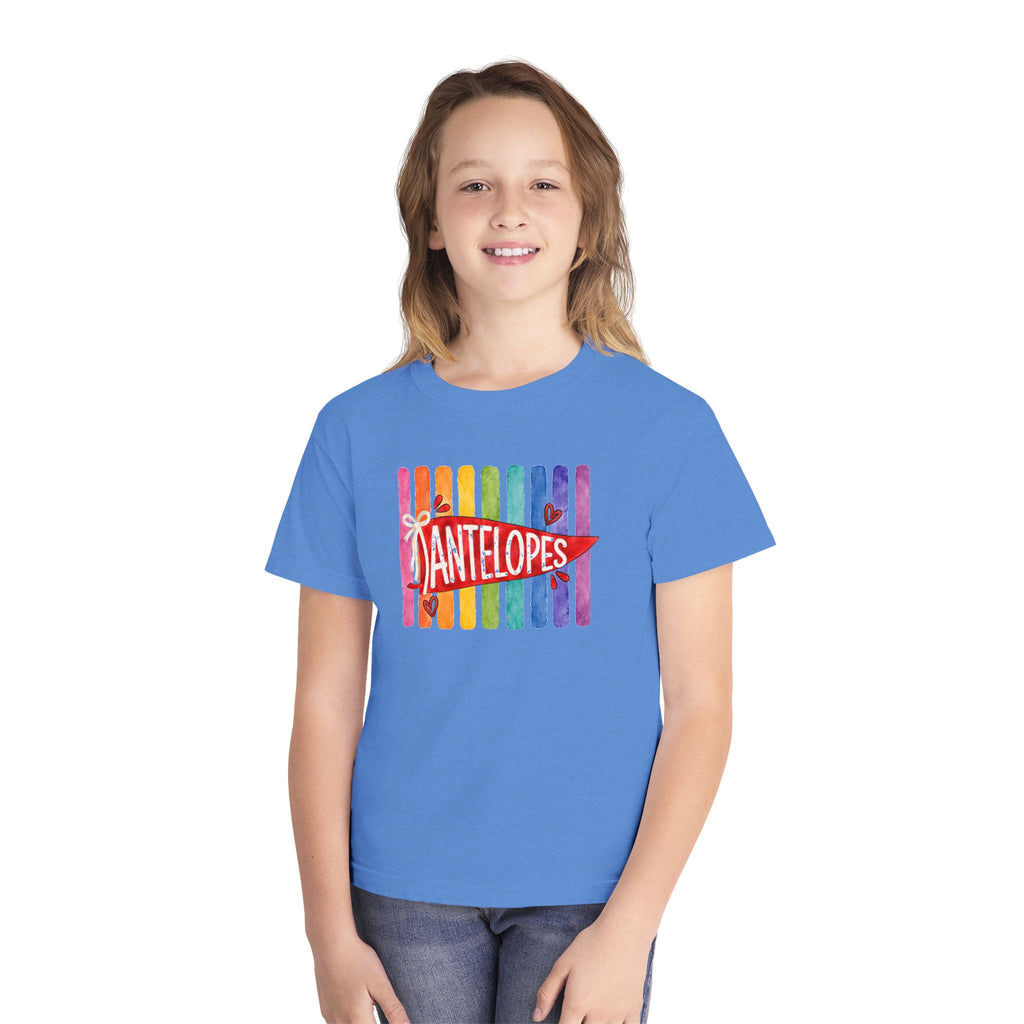 Youth Tee — Rainbow 'Antelopes' Pennant School Spirit Shirt