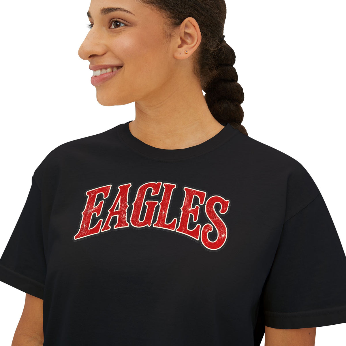 Eagles Graphic Boxy Tee — Women's Cropped Crewneck Shirt