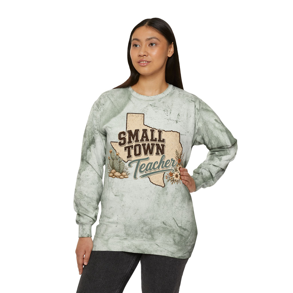 Small Town Teacher Crewneck Sweatshirt — Rustic Texas Floral Teacher Pullover