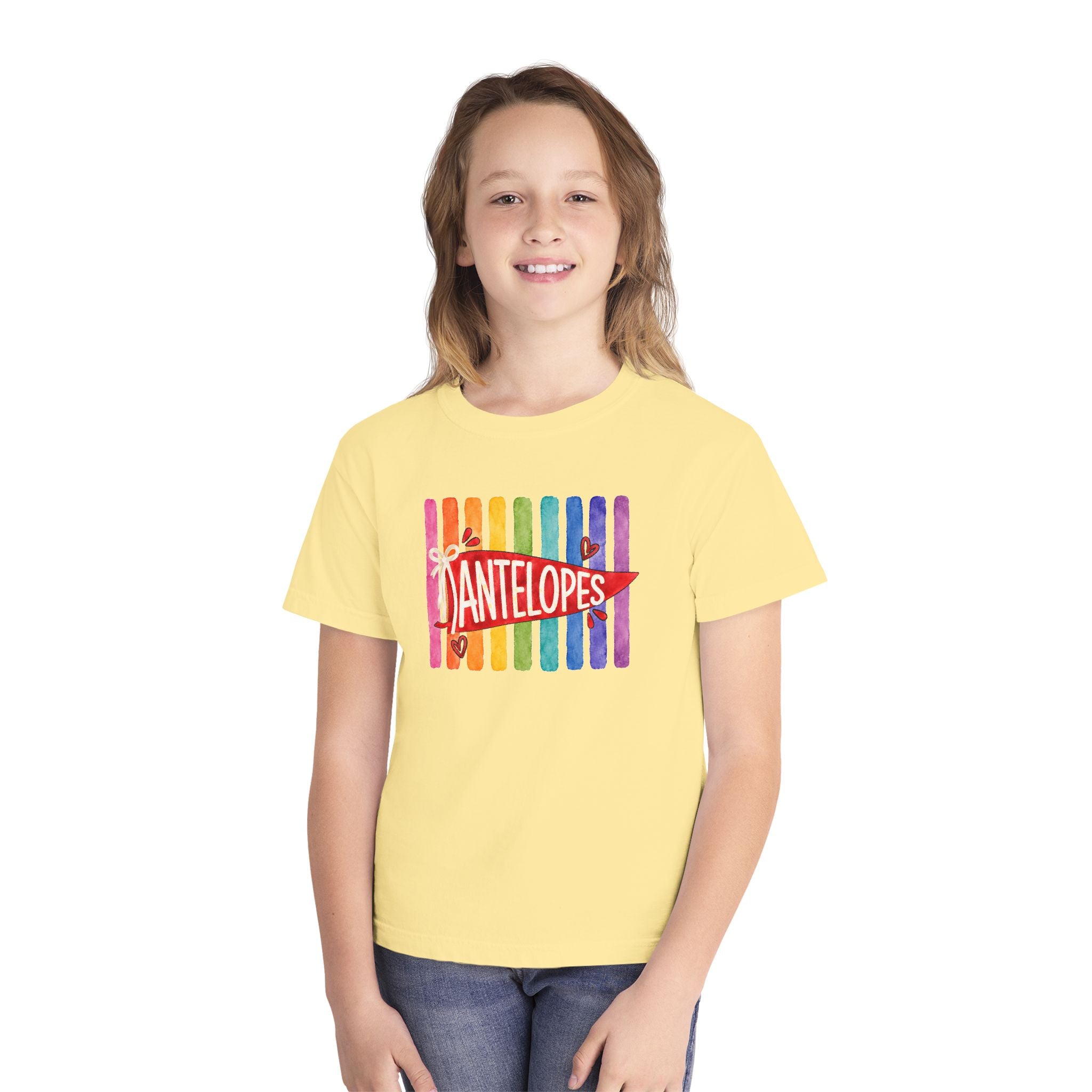 Youth Tee — Rainbow 'Antelopes' Pennant School Spirit Shirt