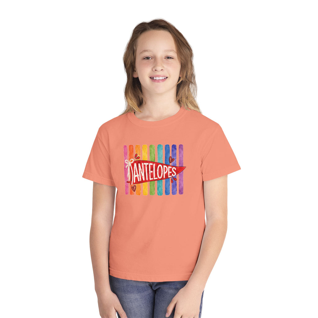 Youth Tee — Rainbow 'Antelopes' Pennant School Spirit Shirt