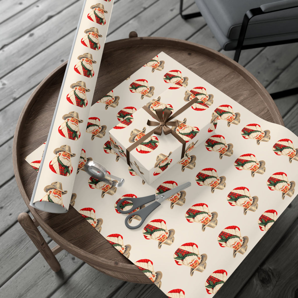 Vintage Cowboy Santa Gift Wrap Paper