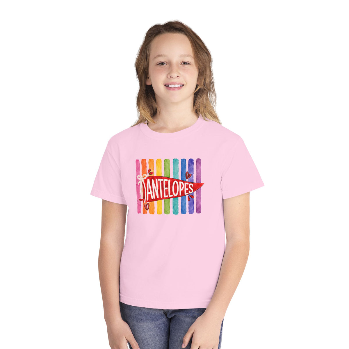 Youth Tee — Rainbow 'Antelopes' Pennant School Spirit Shirt