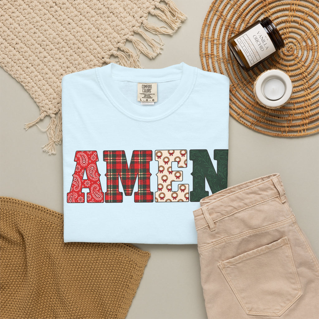 AMEN Western Christmas Patchwork T-Shirt