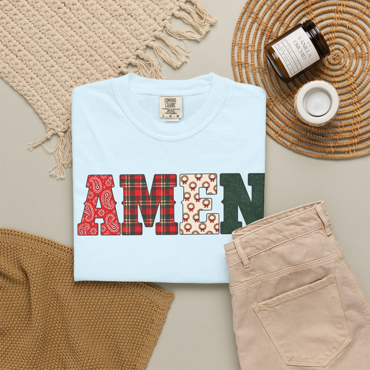 AMEN Western Christmas Patchwork T-Shirt