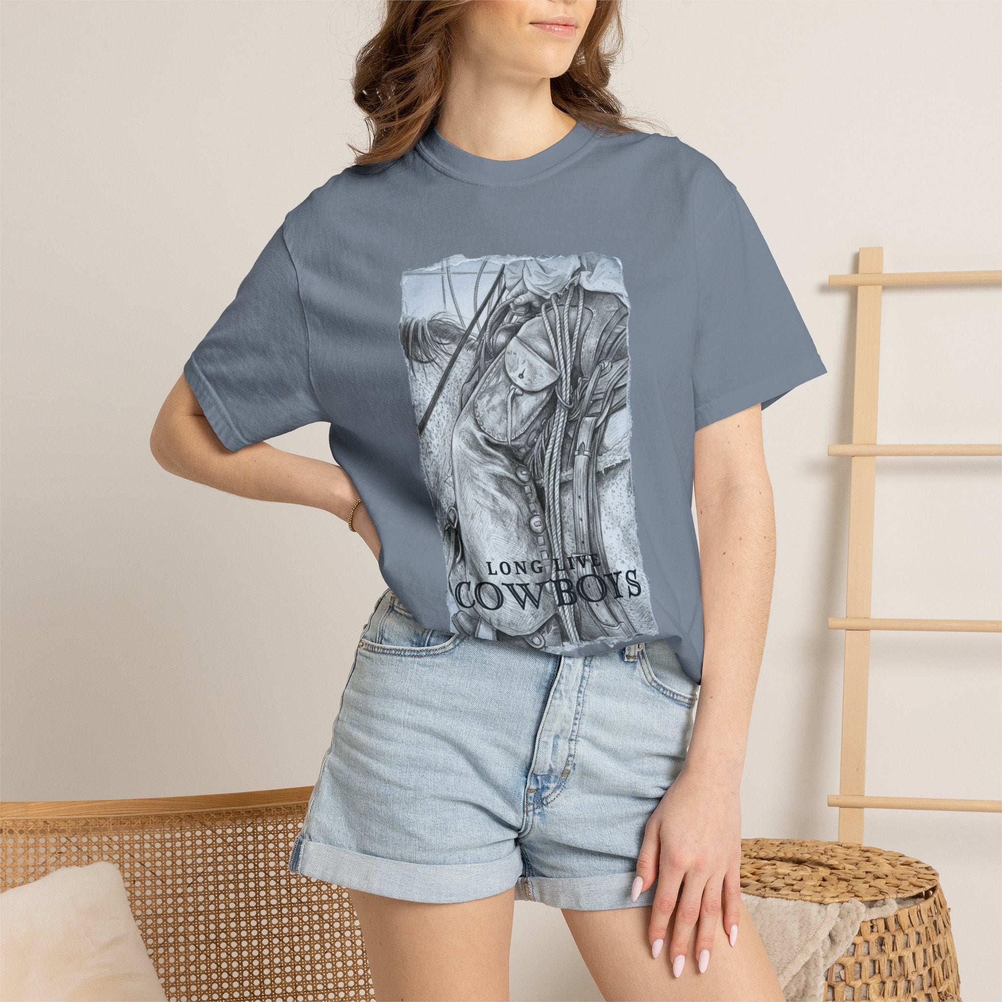 Long Live Cowboys Graphic Tee | Original Western Photography Sketch Shirt | Unisex Garment-Dyed T-Shirt