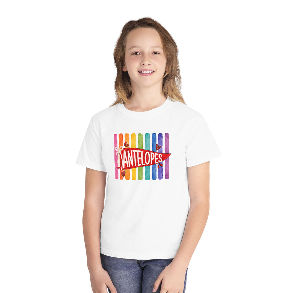 Youth Tee — Rainbow 'Antelopes' Pennant School Spirit Shirt