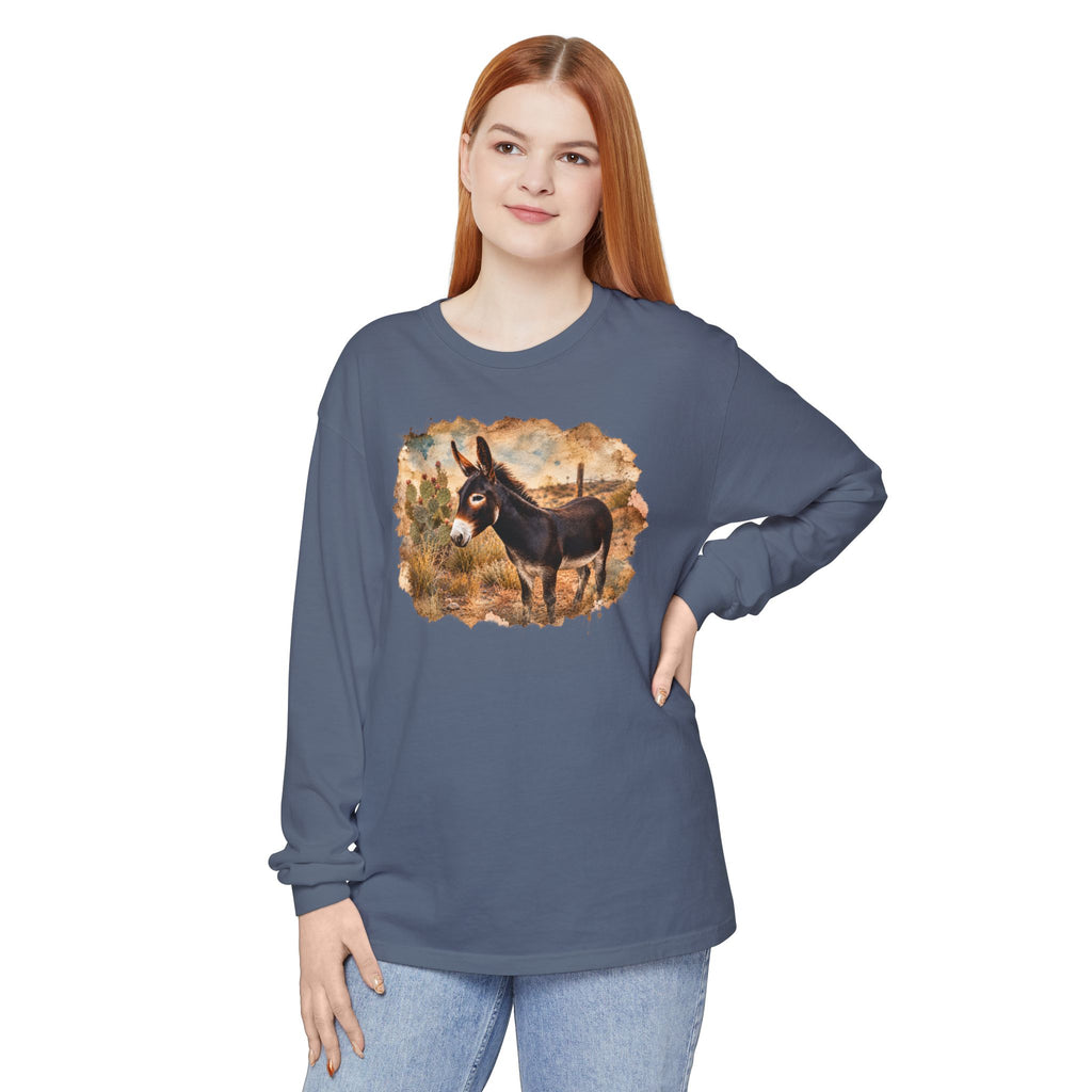 Donkey in Desert Scene Long Sleeve Tee